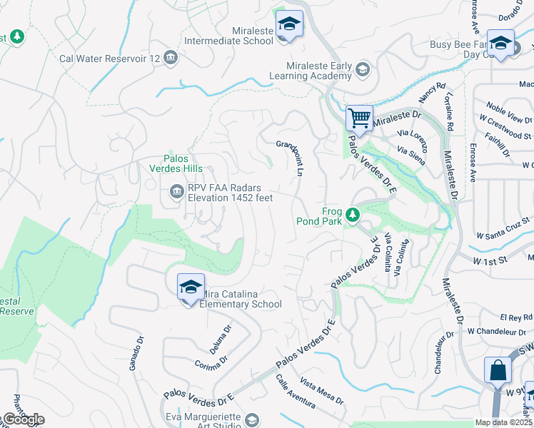 map of restaurants, bars, coffee shops, grocery stores, and more near 3534 Newridge Drive in Rancho Palos Verdes