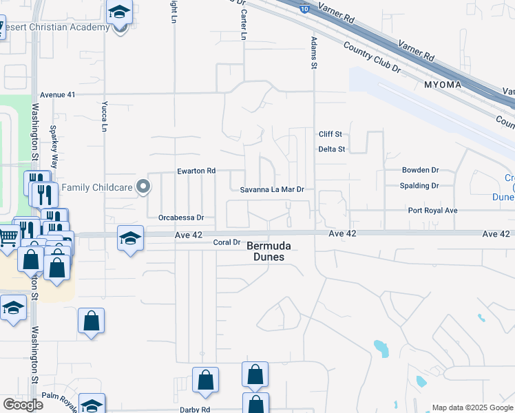 map of restaurants, bars, coffee shops, grocery stores, and more near 78650 Avenue 42 in Indio