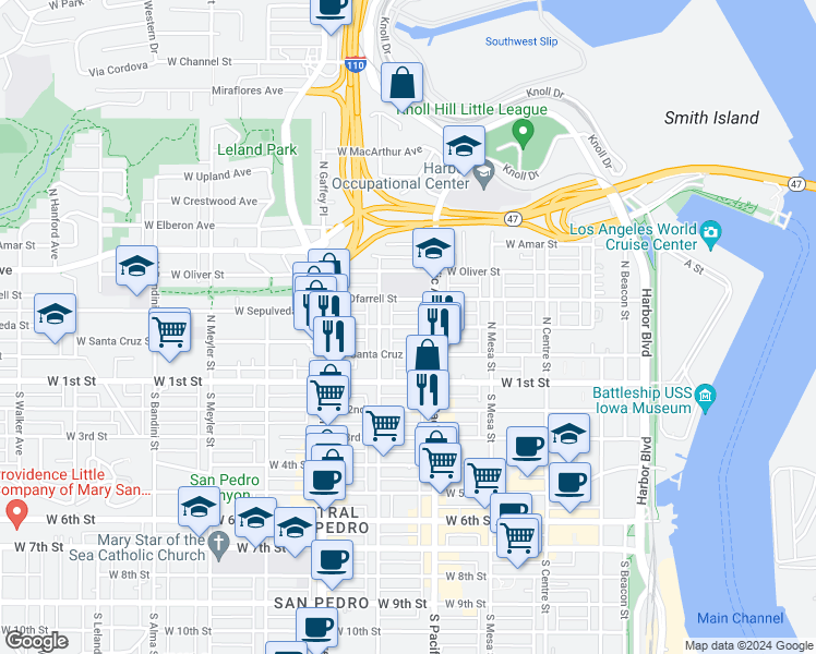 map of restaurants, bars, coffee shops, grocery stores, and more near 524 West Sepulveda Street in Los Angeles