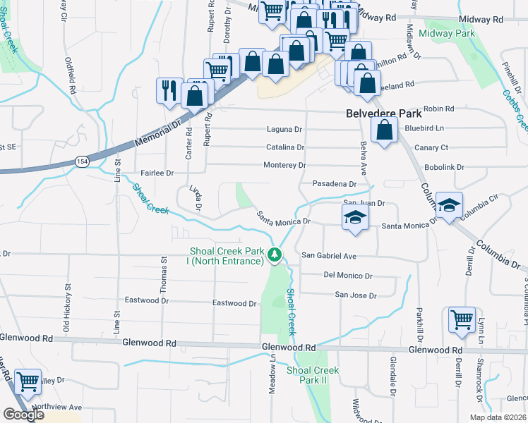 map of restaurants, bars, coffee shops, grocery stores, and more near 2878 Santa Monica Drive in Decatur