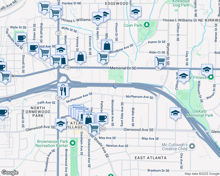 map of restaurants, bars, coffee shops, grocery stores, and more near 308 McPherson Place Southeast in Atlanta