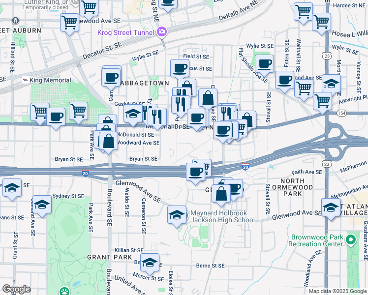 map of restaurants, bars, coffee shops, grocery stores, and more near 767 Memorial Drive Southeast in Atlanta