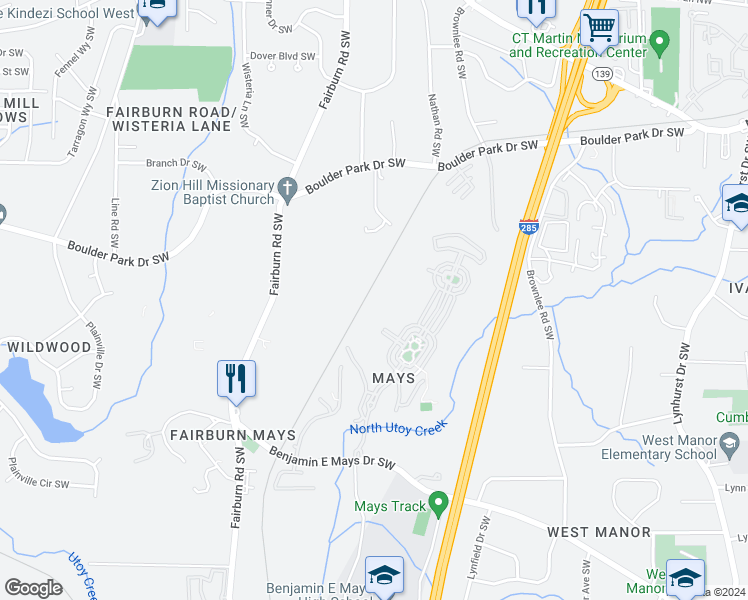 map of restaurants, bars, coffee shops, grocery stores, and more near 741 Crestwell Circle in Atlanta