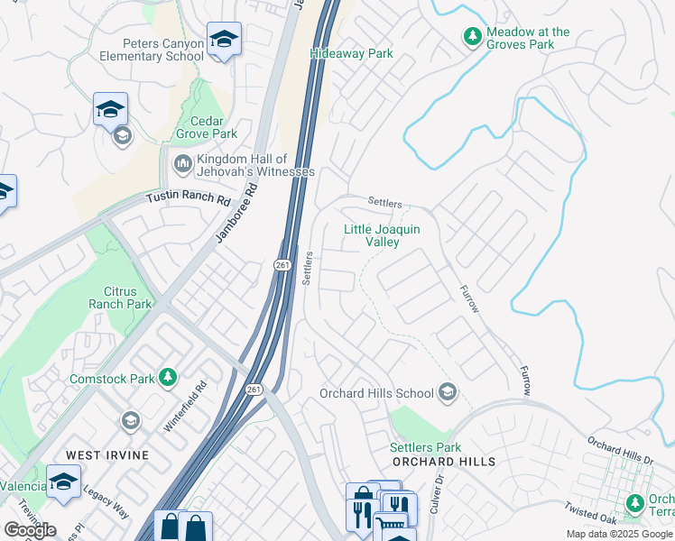 map of restaurants, bars, coffee shops, grocery stores, and more near 11 Spanish Moss in Irvine