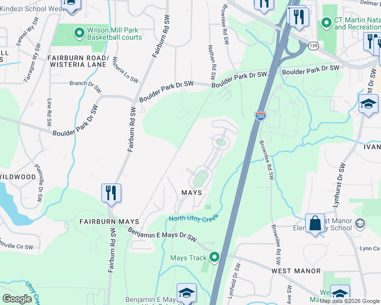 map of restaurants, bars, coffee shops, grocery stores, and more near 741 Crestwell Circle in Atlanta