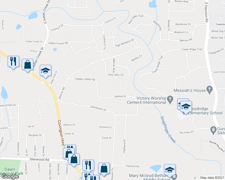 map of restaurants, bars, coffee shops, grocery stores, and more near 4369 Raven Valley Court in Decatur