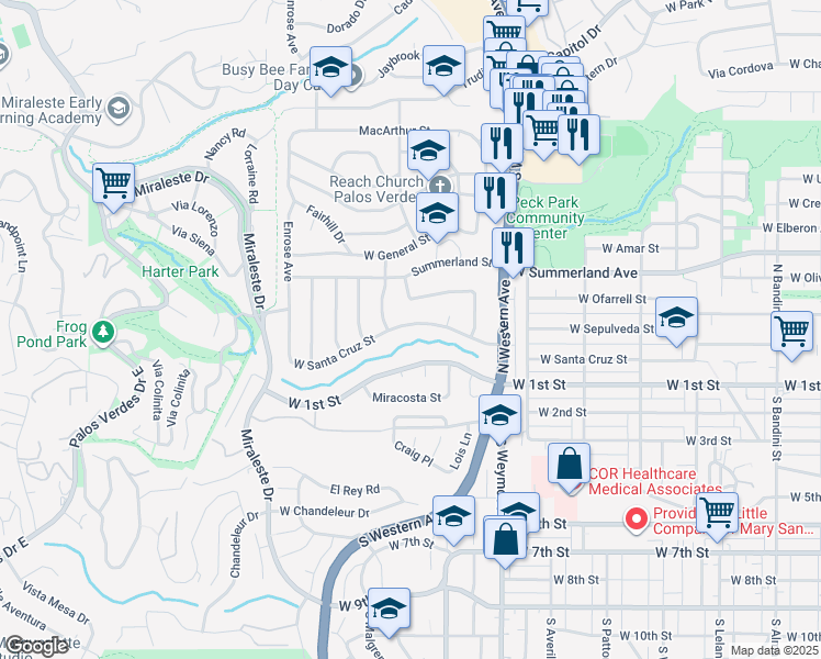 map of restaurants, bars, coffee shops, grocery stores, and more near 1715 West Santa Cruz Street in Los Angeles