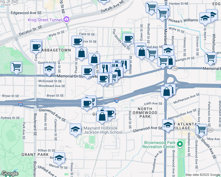 map of restaurants, bars, coffee shops, grocery stores, and more near 230 Bill Kennedy Way Southeast in Atlanta