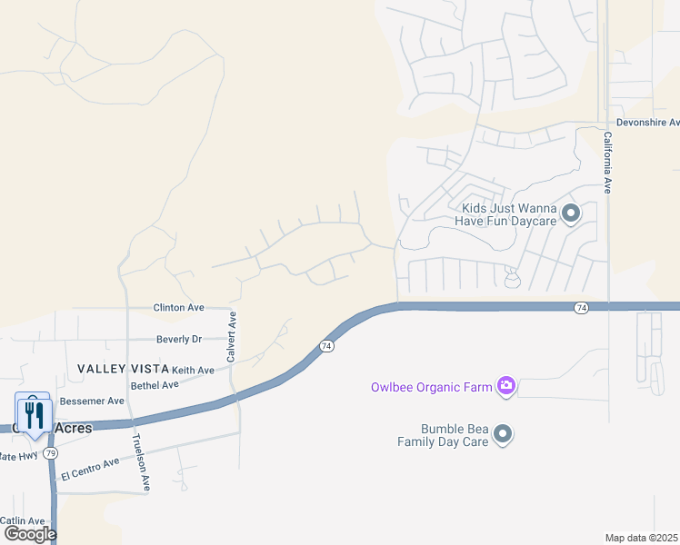 map of restaurants, bars, coffee shops, grocery stores, and more near 126 Mayfair Lane in Hemet