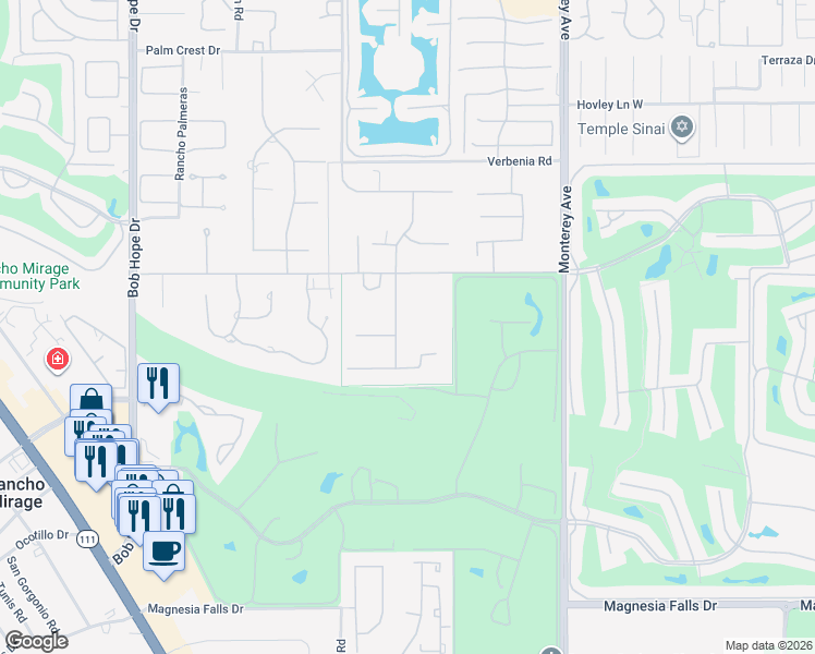map of restaurants, bars, coffee shops, grocery stores, and more near 41750 Rancho Manana Lane in Rancho Mirage