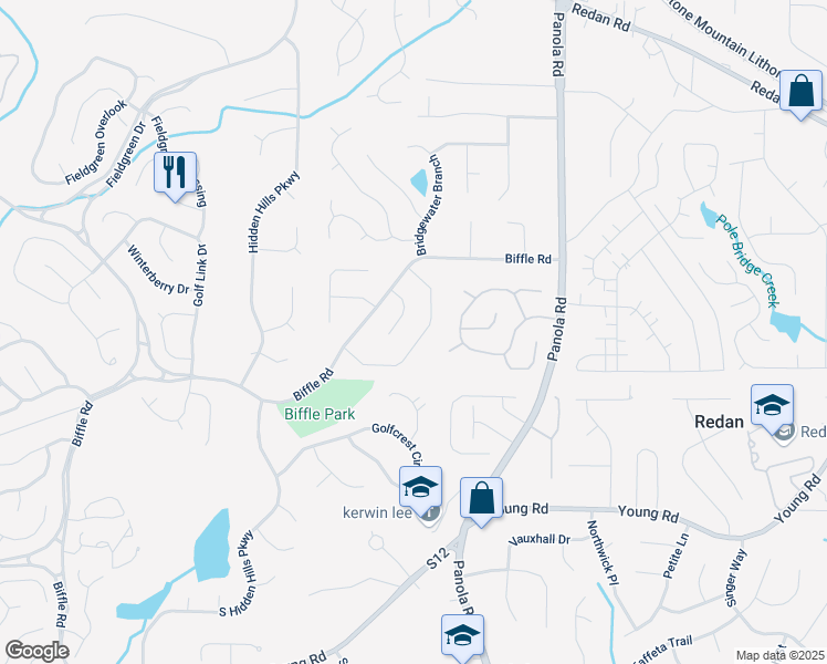 map of restaurants, bars, coffee shops, grocery stores, and more near 5346 Kelleys Mill Circle in Stone Mountain