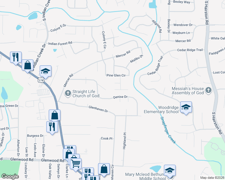 map of restaurants, bars, coffee shops, grocery stores, and more near 4369 Raven Valley Court in Decatur