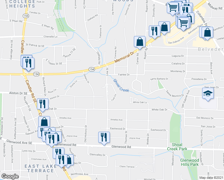 map of restaurants, bars, coffee shops, grocery stores, and more near 1610 Line Circle in Decatur