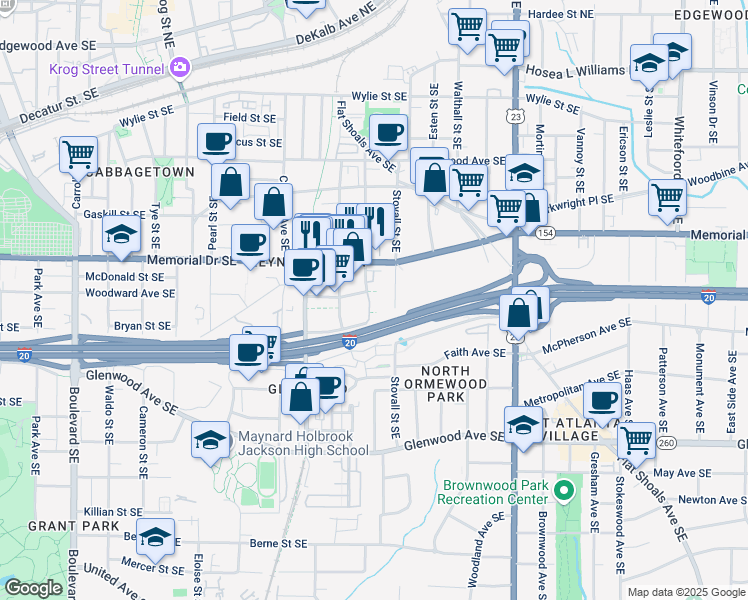 map of restaurants, bars, coffee shops, grocery stores, and more near 332 Gibson Street Southeast in Atlanta