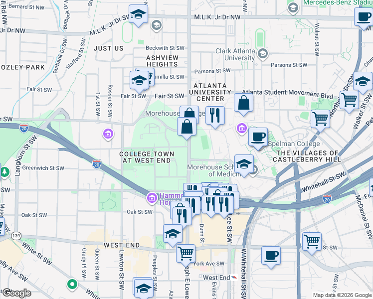 map of restaurants, bars, coffee shops, grocery stores, and more near 930 Sells Avenue Southwest in Atlanta