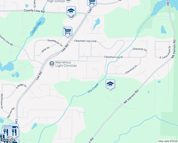 map of restaurants, bars, coffee shops, grocery stores, and more near 2202 Chestnut Bend in Lithia Springs