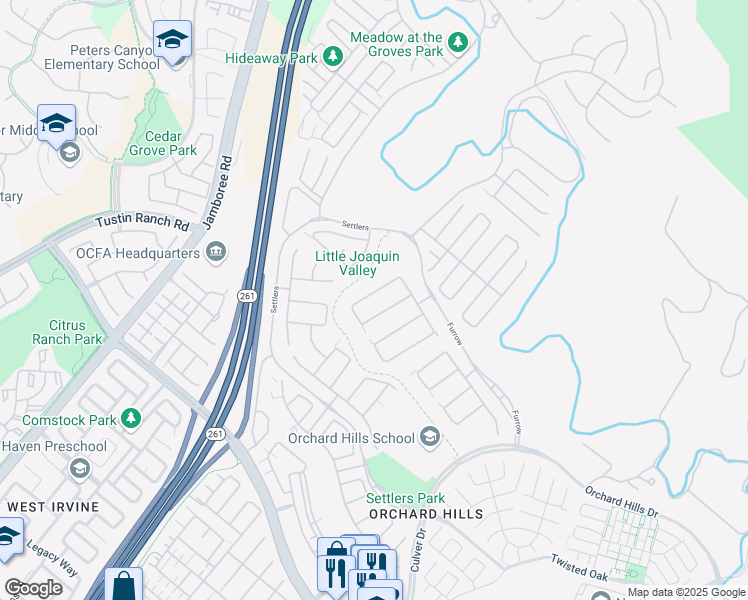 map of restaurants, bars, coffee shops, grocery stores, and more near 116 Quiet Place in Irvine