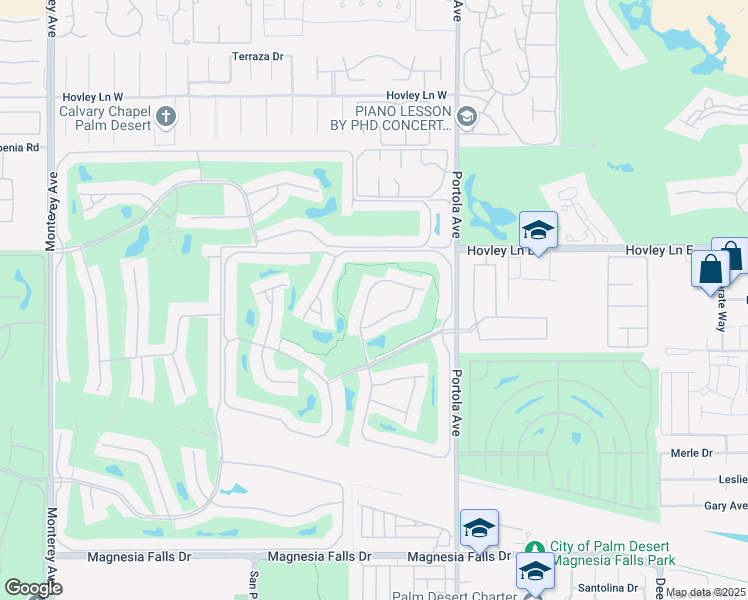 map of restaurants, bars, coffee shops, grocery stores, and more near 34 Camino Arroyo Place in Palm Desert