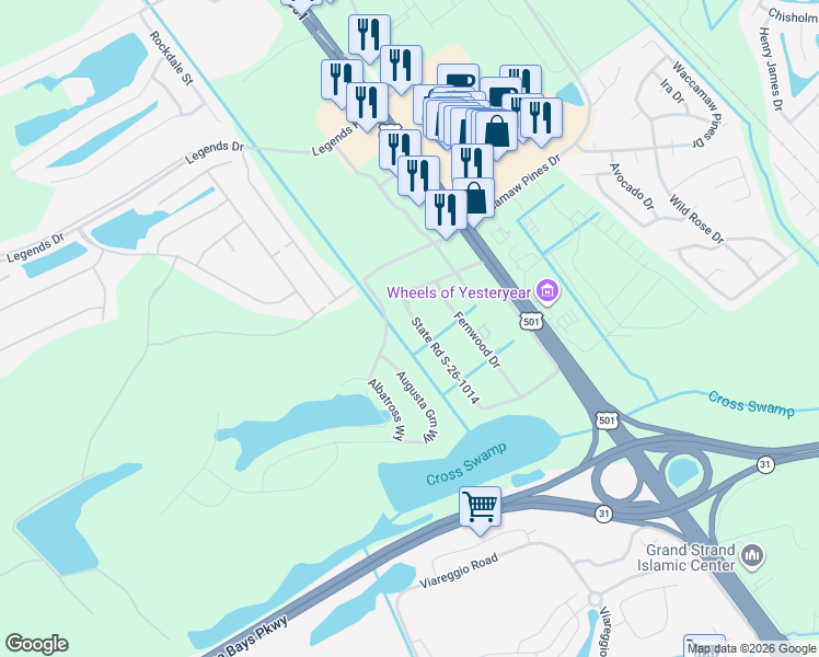 map of restaurants, bars, coffee shops, grocery stores, and more near 813 Greenleaf Circle in Myrtle Beach
