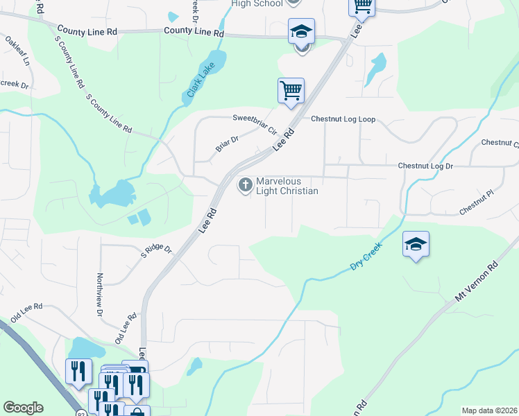 map of restaurants, bars, coffee shops, grocery stores, and more near 8601 Chestnut Lane in Lithia Springs