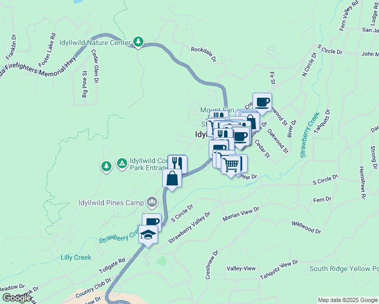map of restaurants, bars, coffee shops, grocery stores, and more near 54135 Pine Crest Avenue in Idyllwild-Pine Cove