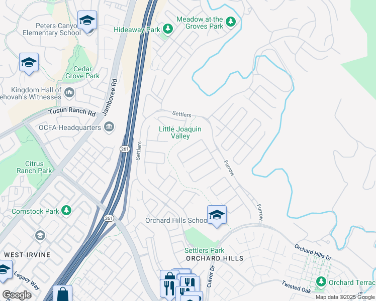 map of restaurants, bars, coffee shops, grocery stores, and more near 116 Quiet Place in Irvine