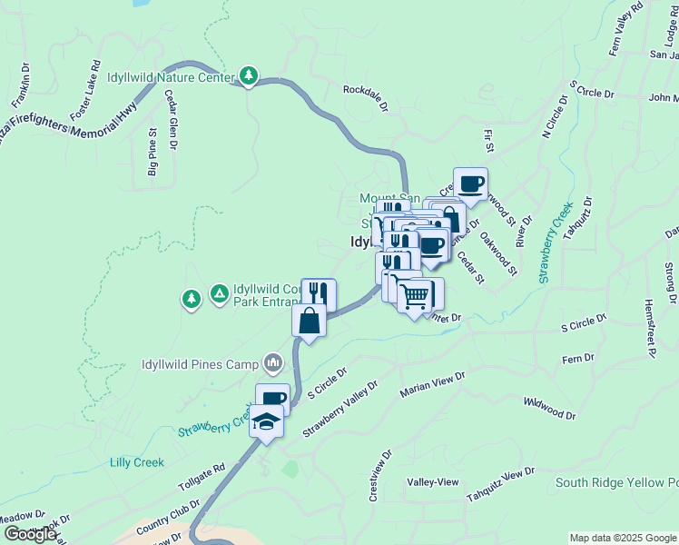 map of restaurants, bars, coffee shops, grocery stores, and more near 54135 Pine Crest Avenue in Idyllwild-Pine Cove
