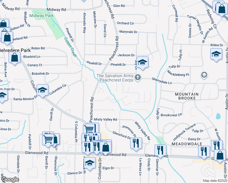 map of restaurants, bars, coffee shops, grocery stores, and more near 1611 Peachcrest Cove in Decatur