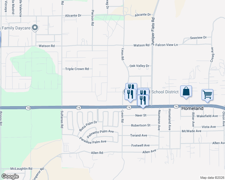 map of restaurants, bars, coffee shops, grocery stores, and more near 30925 Lanark Street in Homeland