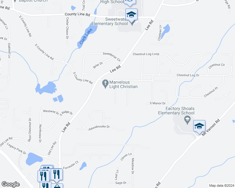 map of restaurants, bars, coffee shops, grocery stores, and more near 8620 Chestnut Lane in Lithia Springs