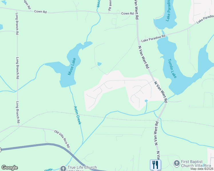 map of restaurants, bars, coffee shops, grocery stores, and more near 600 Meadows Court in Villa Rica