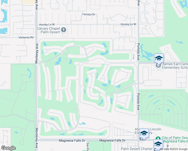 map of restaurants, bars, coffee shops, grocery stores, and more near 34 Maximo Way in Palm Desert