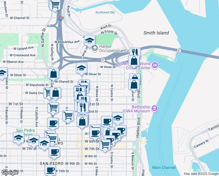 map of restaurants, bars, coffee shops, grocery stores, and more near 305 North Centre Street in Los Angeles