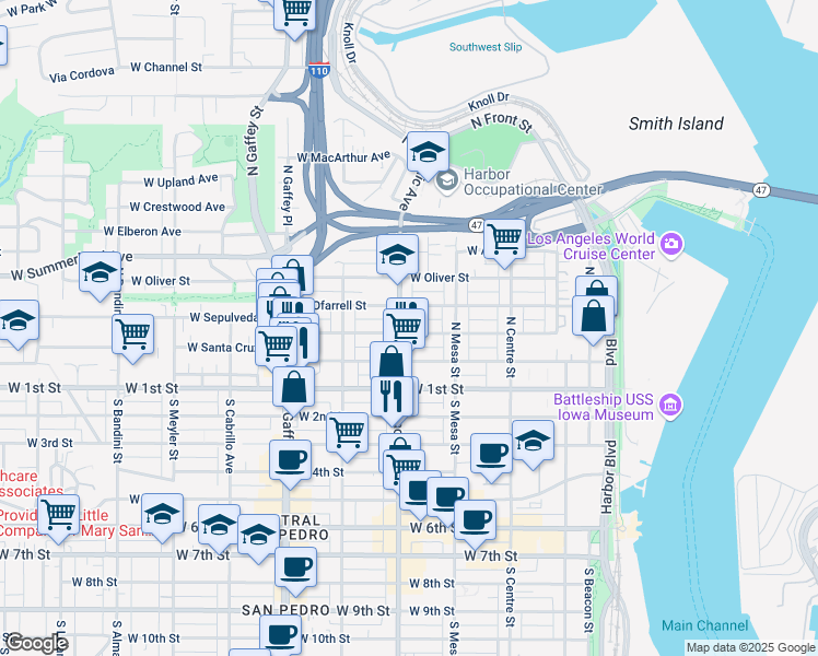 map of restaurants, bars, coffee shops, grocery stores, and more near 470 West Sepulveda Street in Los Angeles