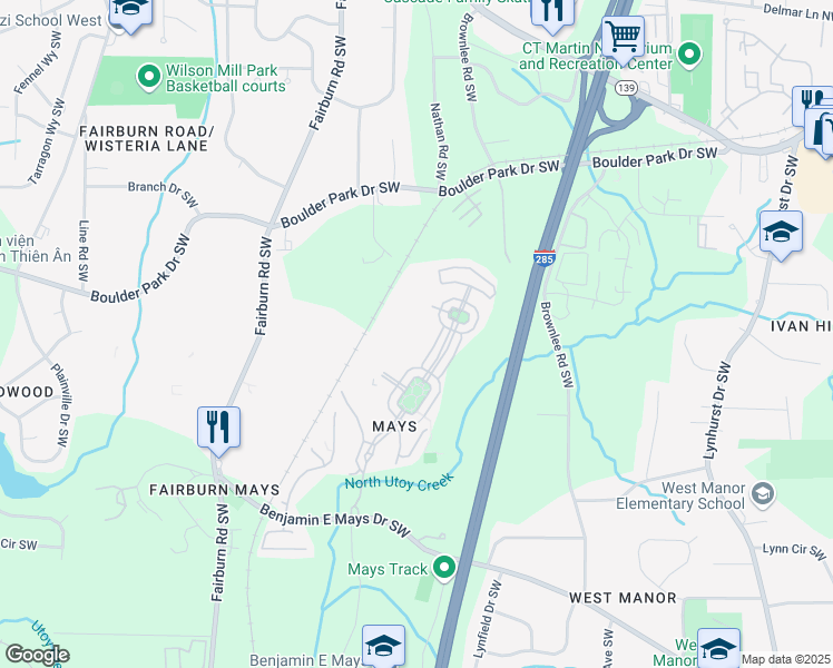 map of restaurants, bars, coffee shops, grocery stores, and more near 703 Crestwell Circle in Atlanta