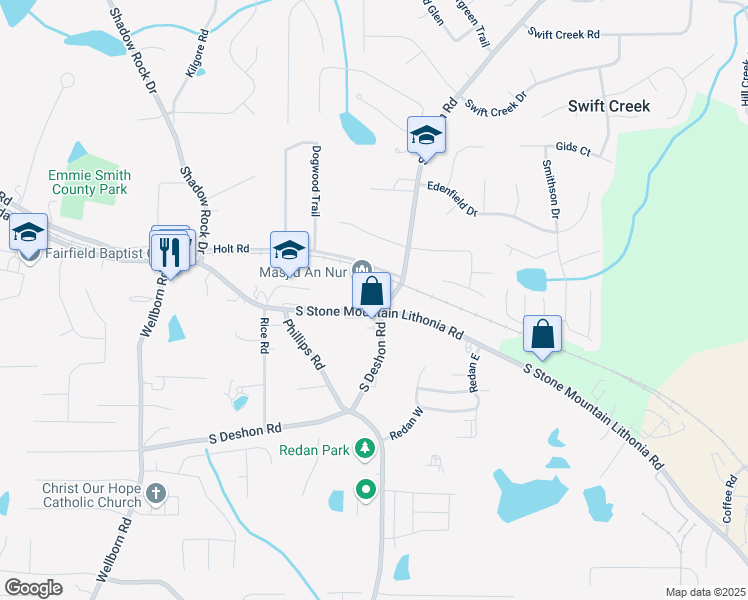 map of restaurants, bars, coffee shops, grocery stores, and more near 2000 South Stone Mountain Lithonia Road in Lithonia