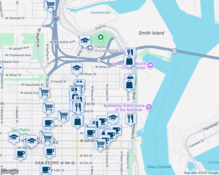 map of restaurants, bars, coffee shops, grocery stores, and more near 239 West Ofarrell Street in Los Angeles