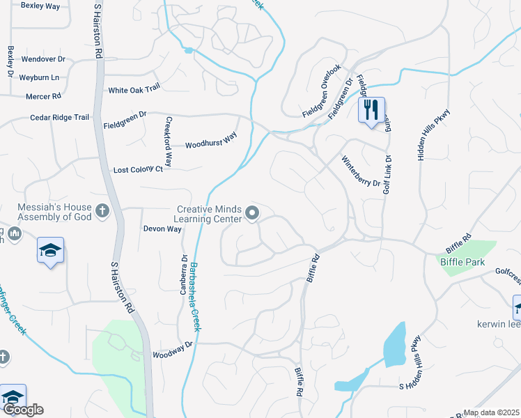 map of restaurants, bars, coffee shops, grocery stores, and more near 1577 Linksview Close in Stone Mountain