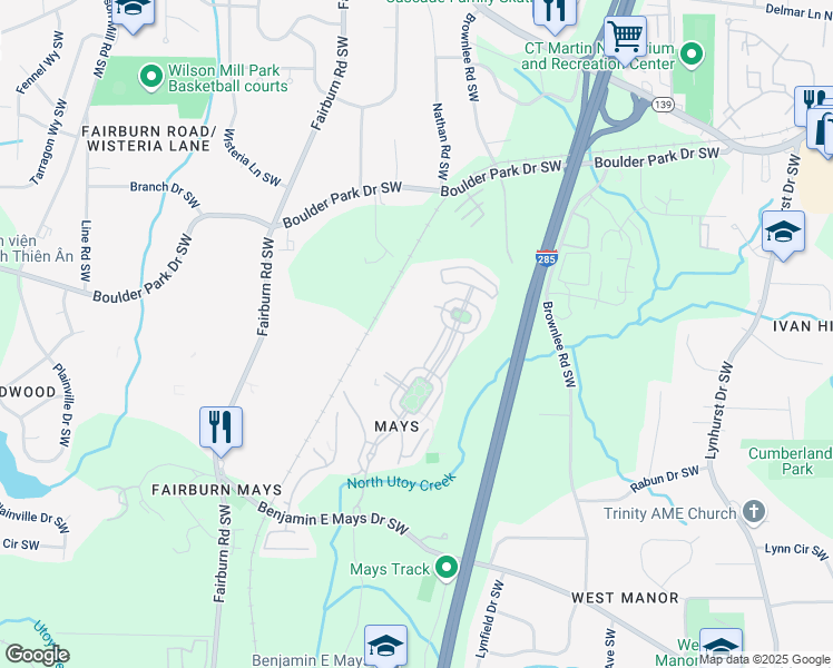 map of restaurants, bars, coffee shops, grocery stores, and more near 703 Crestwell Circle in Atlanta