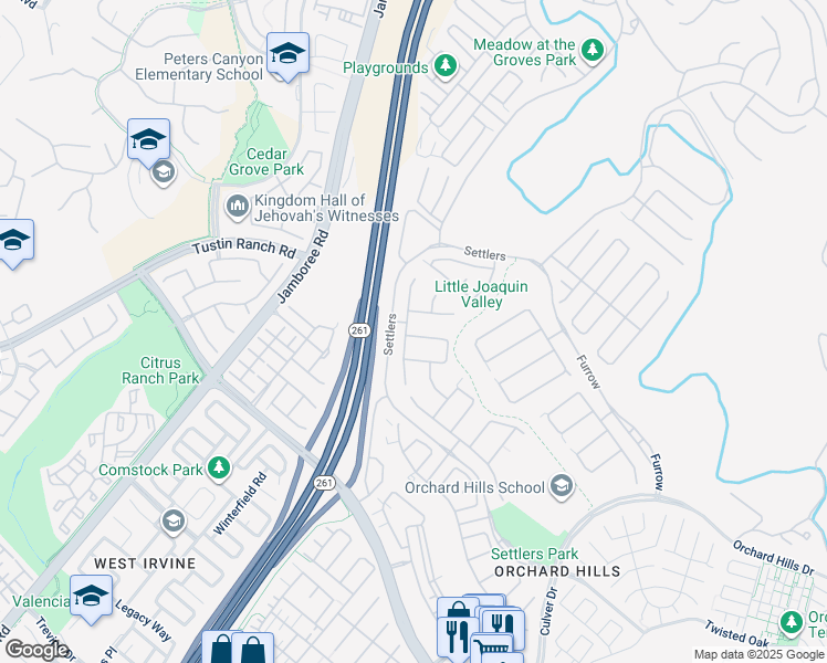 map of restaurants, bars, coffee shops, grocery stores, and more near 5 Spanish Moss in Irvine