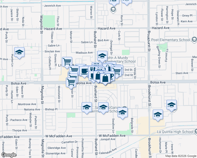 map of restaurants, bars, coffee shops, grocery stores, and more near 9517 Bolsa Avenue in Westminster