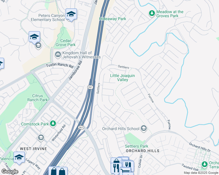 map of restaurants, bars, coffee shops, grocery stores, and more near 11 Spanish Moss in Irvine