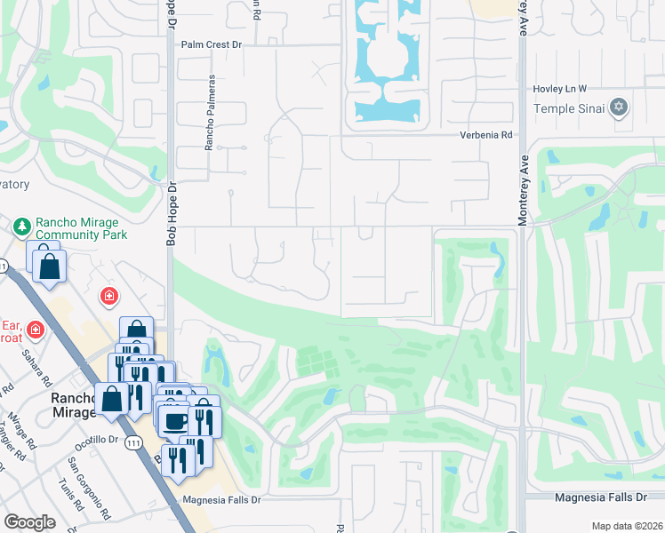 map of restaurants, bars, coffee shops, grocery stores, and more near 32 Clancy Lane Estates in Rancho Mirage