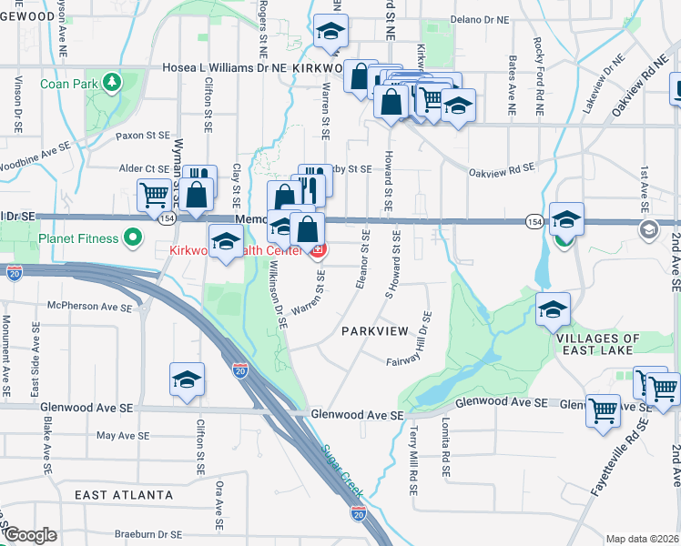 map of restaurants, bars, coffee shops, grocery stores, and more near 1577 Lincoln Avenue Southeast in Atlanta