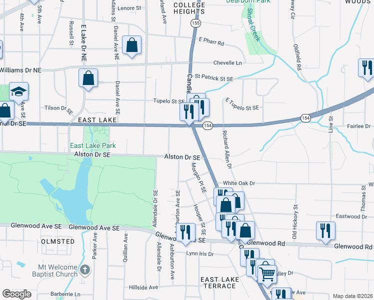 map of restaurants, bars, coffee shops, grocery stores, and more near 2882 Alston Drive Southeast in Atlanta