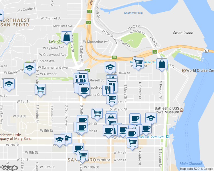 map of restaurants, bars, coffee shops, grocery stores, and more near 524 W Sepulveda St in Los Angeles