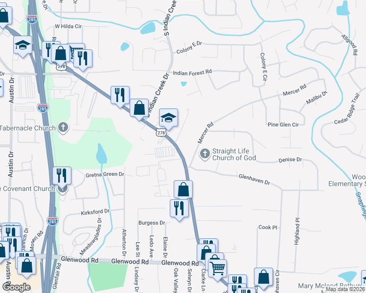 map of restaurants, bars, coffee shops, grocery stores, and more near 4560 Covington Highway in Decatur