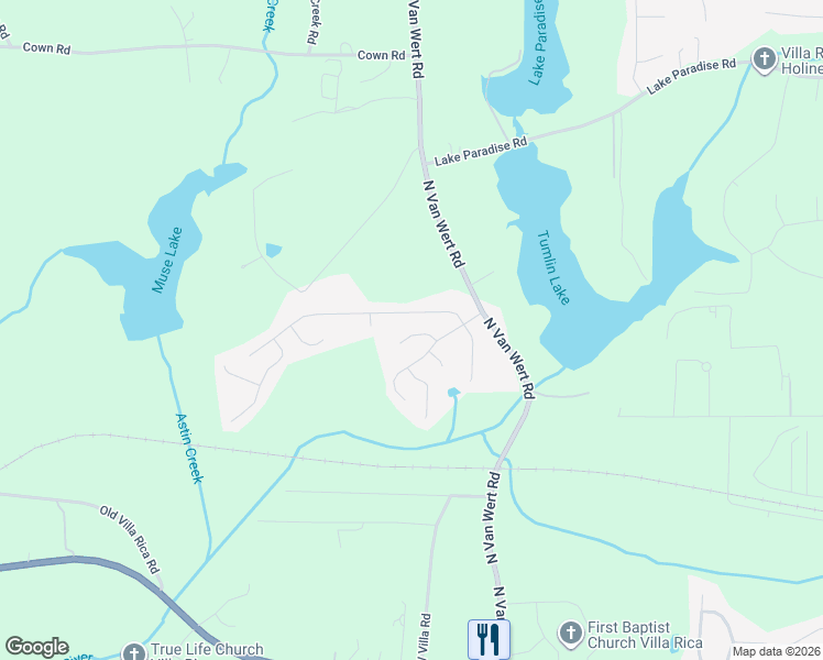map of restaurants, bars, coffee shops, grocery stores, and more near 417 Remington Court in Villa Rica