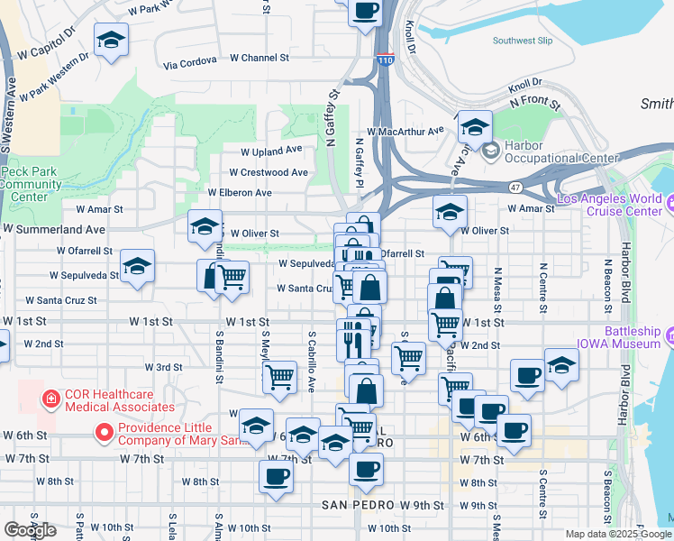 map of restaurants, bars, coffee shops, grocery stores, and more near 743 West Sepulveda Street in Los Angeles