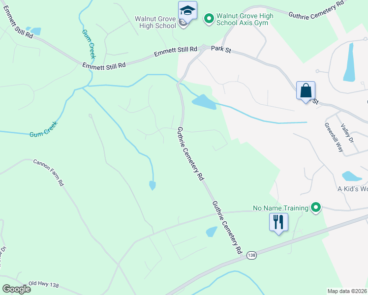 map of restaurants, bars, coffee shops, grocery stores, and more near 4968 Guthrie Cemetery Road in Loganville